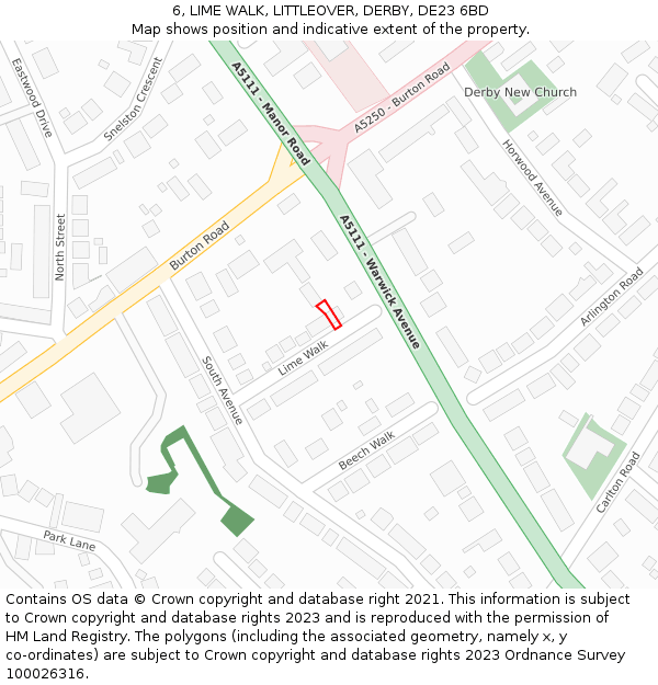 6, LIME WALK, LITTLEOVER, DERBY, DE23 6BD: Location map and indicative extent of plot