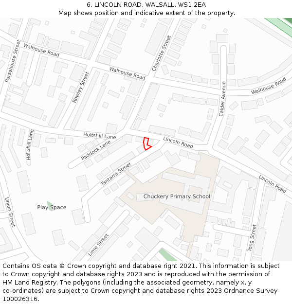 6, LINCOLN ROAD, WALSALL, WS1 2EA: Location map and indicative extent of plot