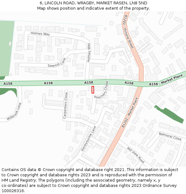 6, LINCOLN ROAD, WRAGBY, MARKET RASEN, LN8 5ND: Location map and indicative extent of plot