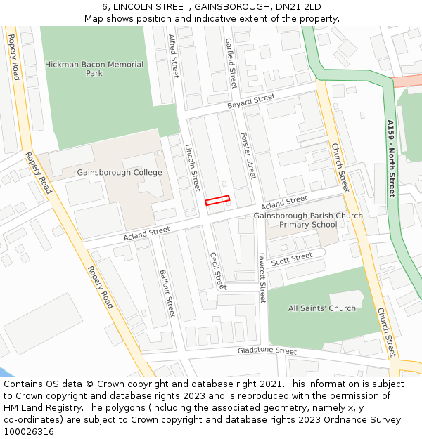 6, LINCOLN STREET, GAINSBOROUGH, DN21 2LD: Location map and indicative extent of plot