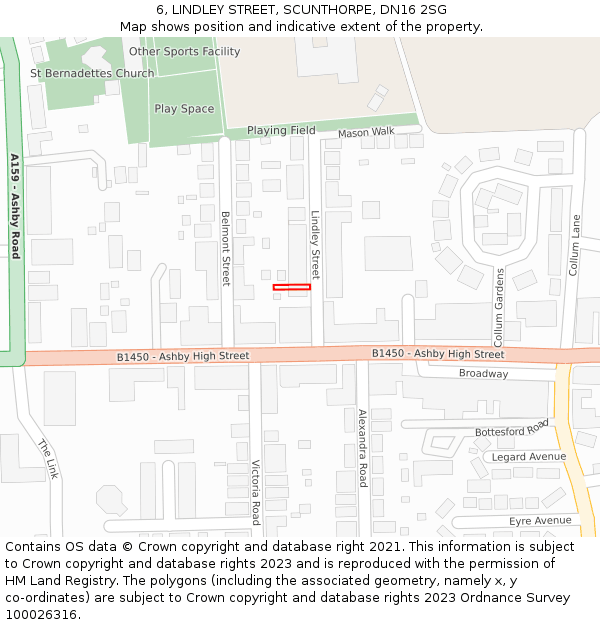6, LINDLEY STREET, SCUNTHORPE, DN16 2SG: Location map and indicative extent of plot