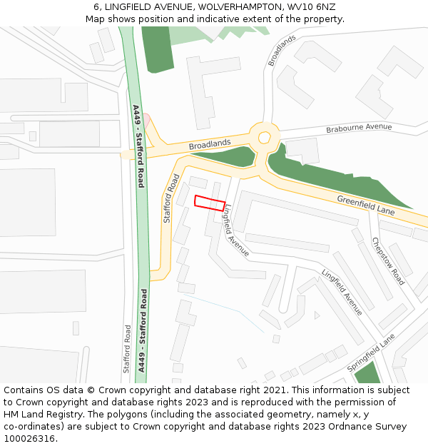 6, LINGFIELD AVENUE, WOLVERHAMPTON, WV10 6NZ: Location map and indicative extent of plot