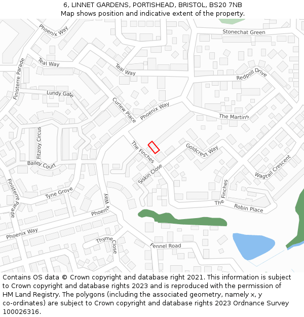 6, LINNET GARDENS, PORTISHEAD, BRISTOL, BS20 7NB: Location map and indicative extent of plot