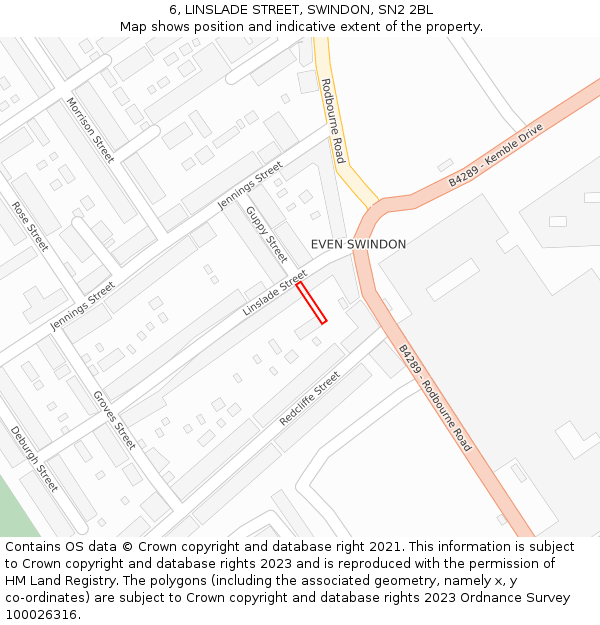 6, LINSLADE STREET, SWINDON, SN2 2BL: Location map and indicative extent of plot