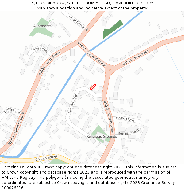 6, LION MEADOW, STEEPLE BUMPSTEAD, HAVERHILL, CB9 7BY: Location map and indicative extent of plot