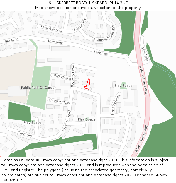 6, LISKERRETT ROAD, LISKEARD, PL14 3UG: Location map and indicative extent of plot