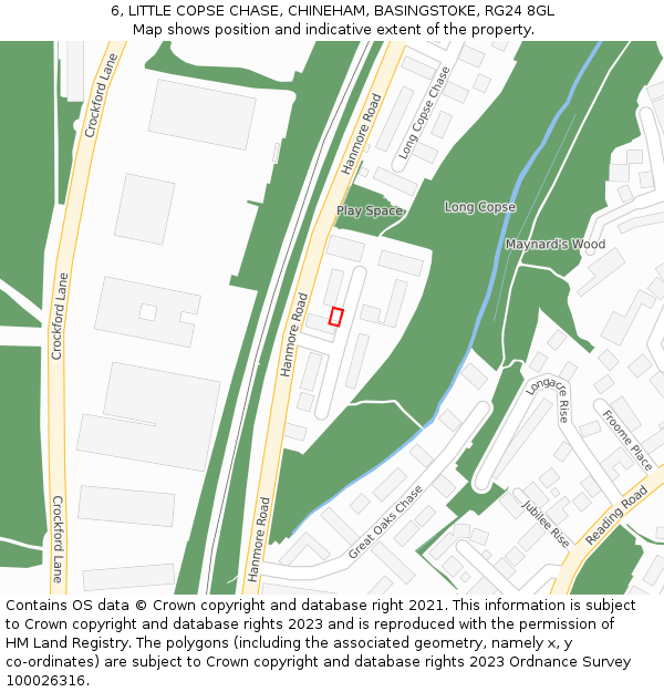 6, LITTLE COPSE CHASE, CHINEHAM, BASINGSTOKE, RG24 8GL: Location map and indicative extent of plot
