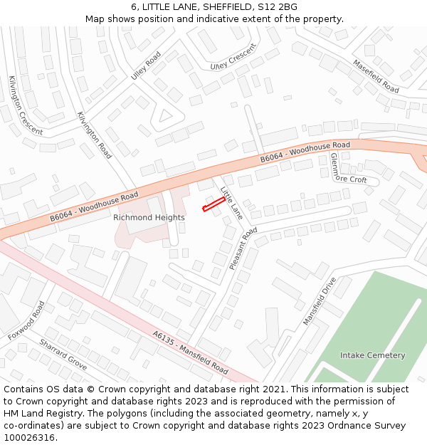 6, LITTLE LANE, SHEFFIELD, S12 2BG: Location map and indicative extent of plot