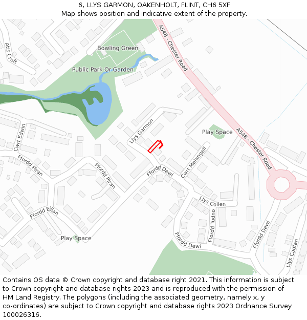 6, LLYS GARMON, OAKENHOLT, FLINT, CH6 5XF: Location map and indicative extent of plot
