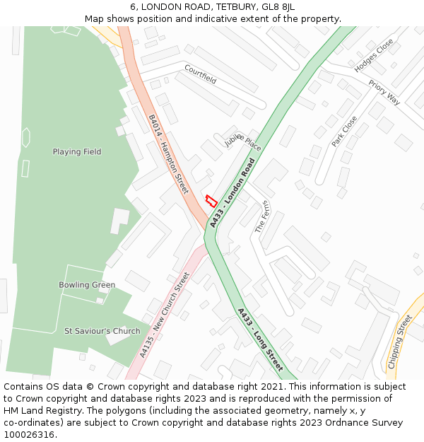 6, LONDON ROAD, TETBURY, GL8 8JL: Location map and indicative extent of plot