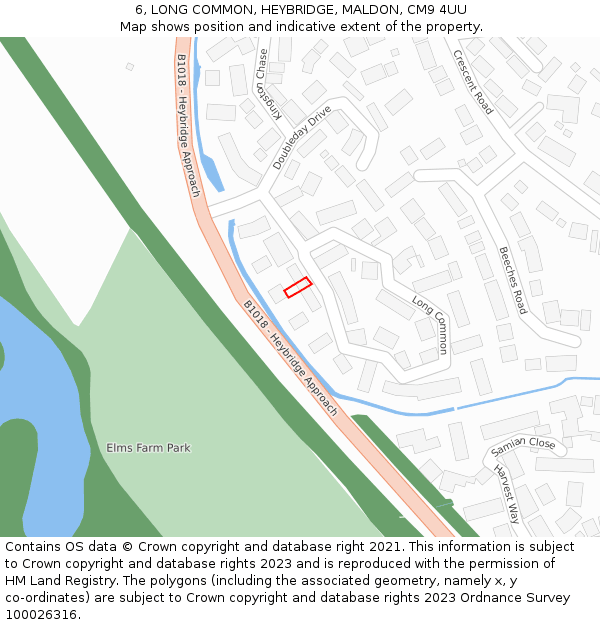 6, LONG COMMON, HEYBRIDGE, MALDON, CM9 4UU: Location map and indicative extent of plot