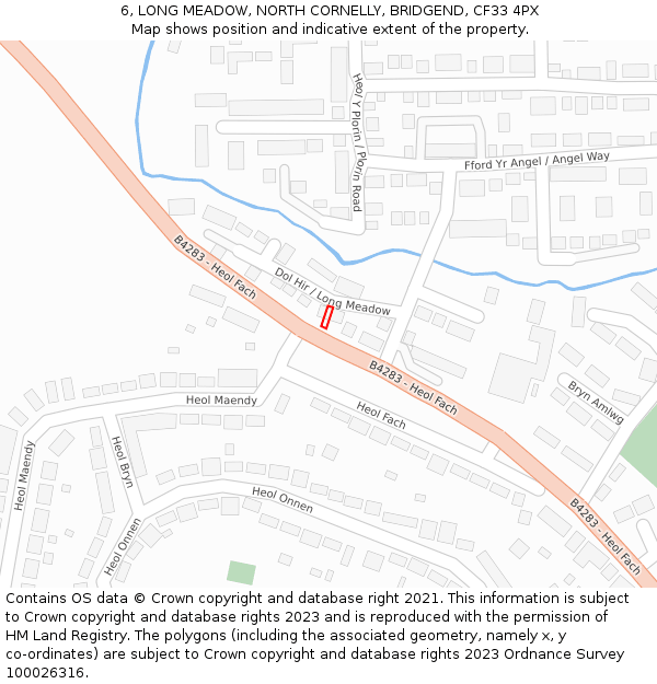 6, LONG MEADOW, NORTH CORNELLY, BRIDGEND, CF33 4PX: Location map and indicative extent of plot