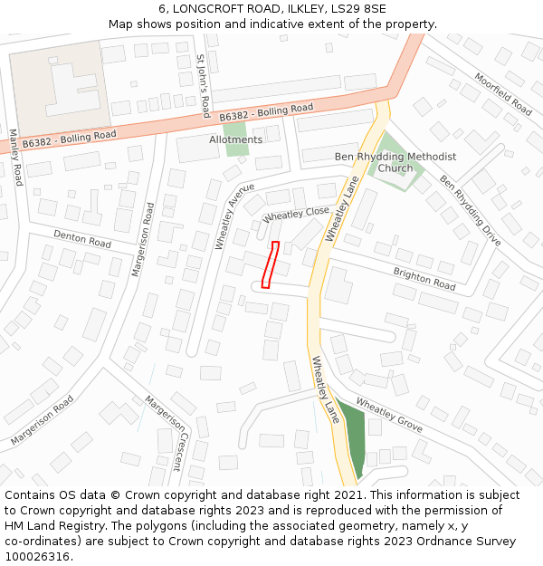 6, LONGCROFT ROAD, ILKLEY, LS29 8SE: Location map and indicative extent of plot