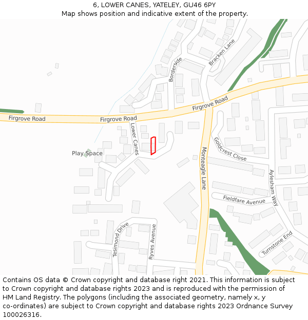 6, LOWER CANES, YATELEY, GU46 6PY: Location map and indicative extent of plot