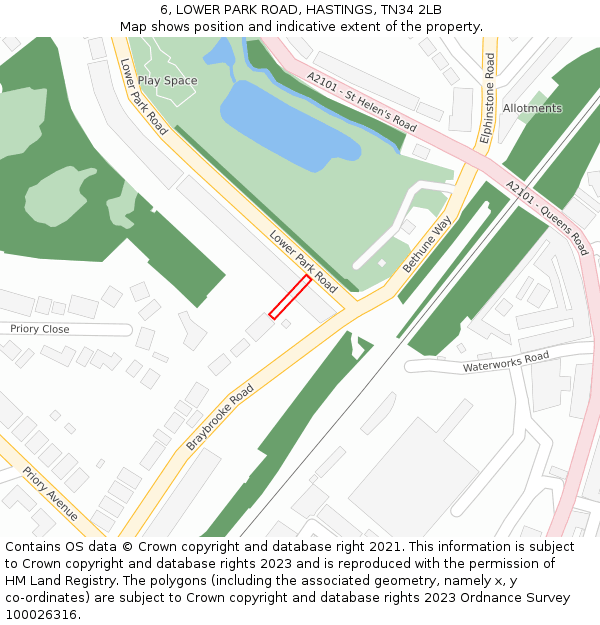 6, LOWER PARK ROAD, HASTINGS, TN34 2LB: Location map and indicative extent of plot