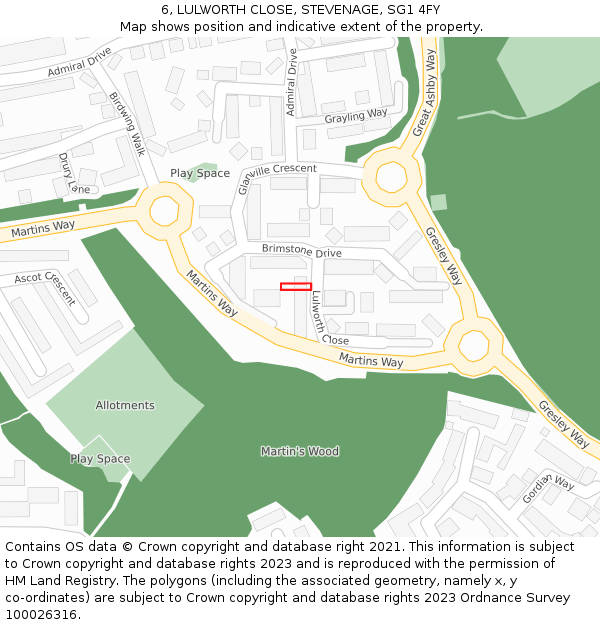 6, LULWORTH CLOSE, STEVENAGE, SG1 4FY: Location map and indicative extent of plot