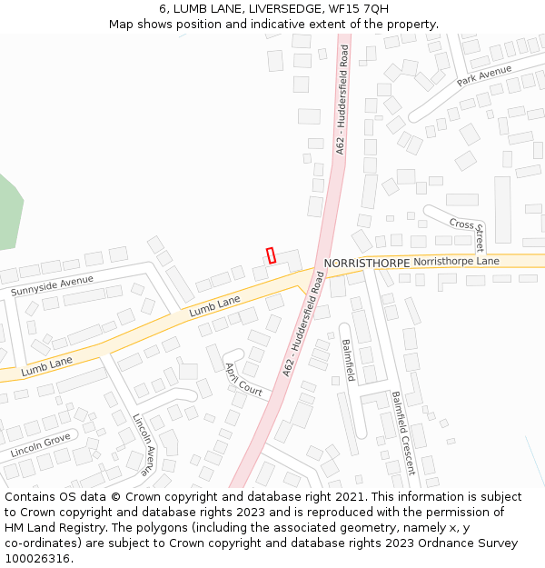 6, LUMB LANE, LIVERSEDGE, WF15 7QH: Location map and indicative extent of plot