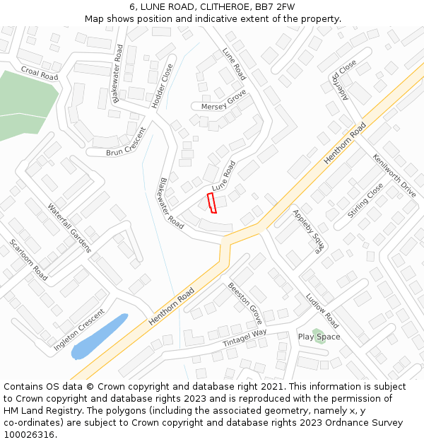 6, LUNE ROAD, CLITHEROE, BB7 2FW: Location map and indicative extent of plot