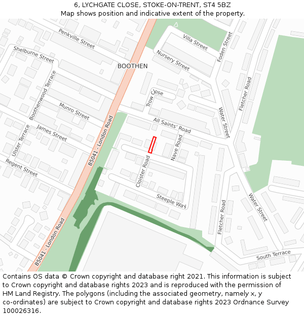 6, LYCHGATE CLOSE, STOKE-ON-TRENT, ST4 5BZ: Location map and indicative extent of plot