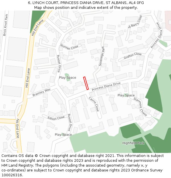 6, LYNCH COURT, PRINCESS DIANA DRIVE, ST ALBANS, AL4 0FG: Location map and indicative extent of plot