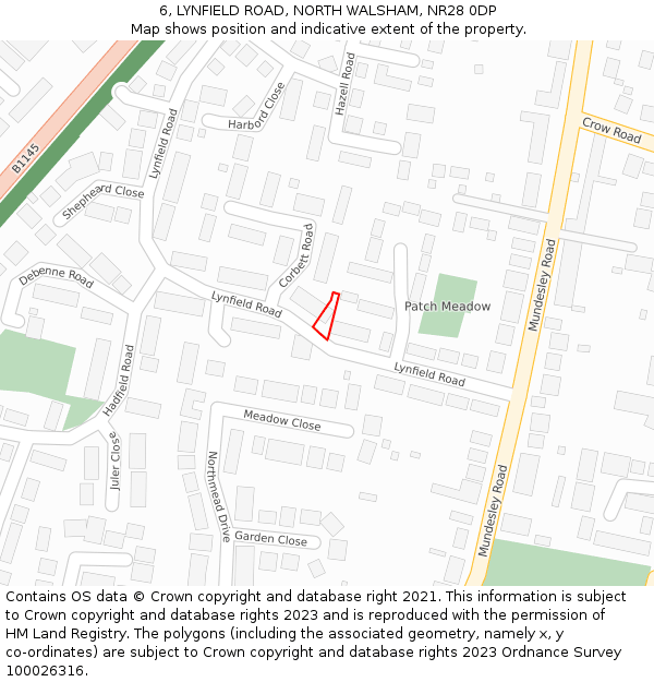 6, LYNFIELD ROAD, NORTH WALSHAM, NR28 0DP: Location map and indicative extent of plot
