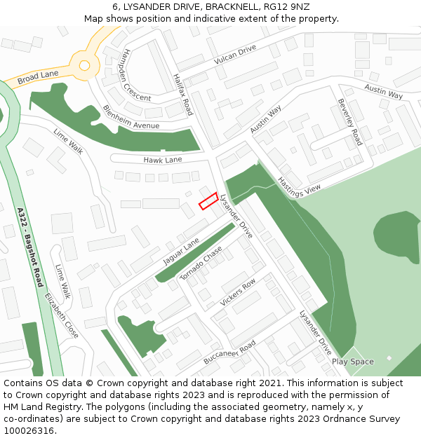 6, LYSANDER DRIVE, BRACKNELL, RG12 9NZ: Location map and indicative extent of plot