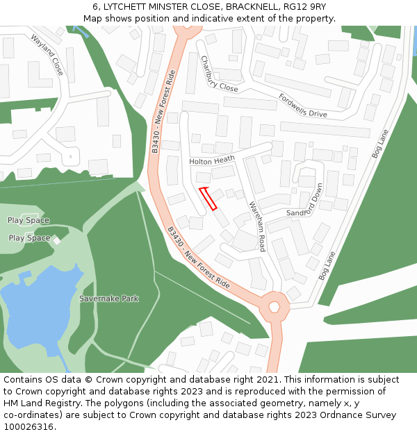 6, LYTCHETT MINSTER CLOSE, BRACKNELL, RG12 9RY: Location map and indicative extent of plot