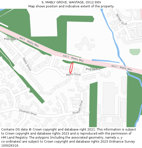 6, MABLY GROVE, WANTAGE, OX12 9XN: Location map and indicative extent of plot