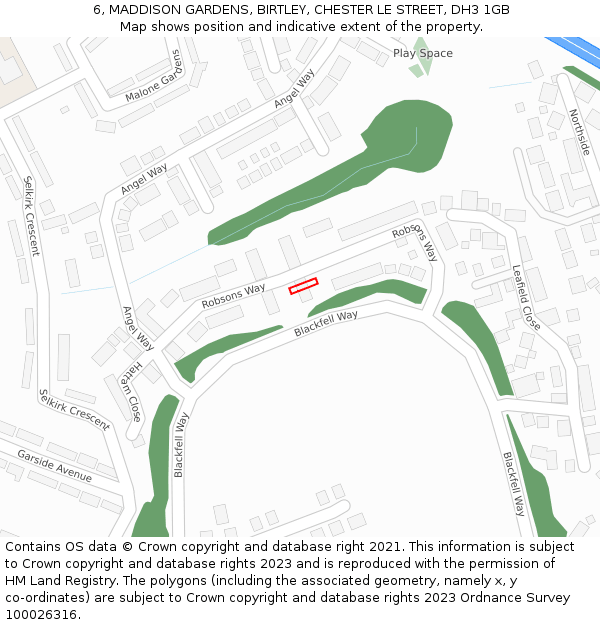 6, MADDISON GARDENS, BIRTLEY, CHESTER LE STREET, DH3 1GB: Location map and indicative extent of plot