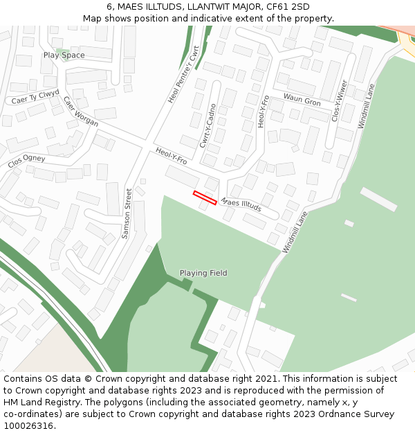 6, MAES ILLTUDS, LLANTWIT MAJOR, CF61 2SD: Location map and indicative extent of plot