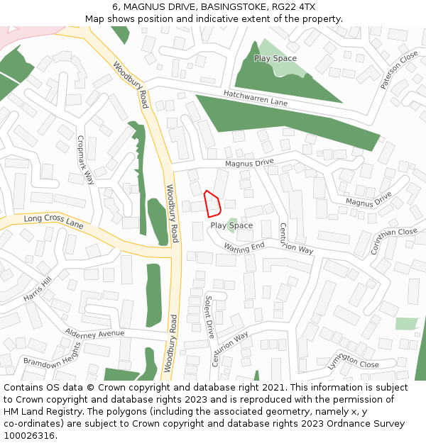 6, MAGNUS DRIVE, BASINGSTOKE, RG22 4TX: Location map and indicative extent of plot