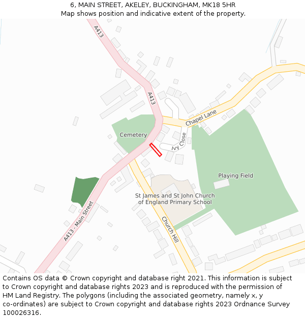 6, MAIN STREET, AKELEY, BUCKINGHAM, MK18 5HR: Location map and indicative extent of plot