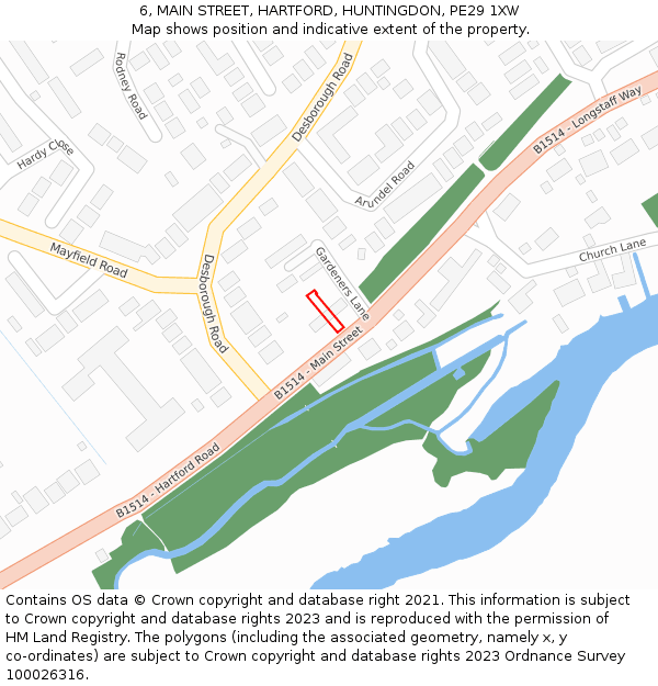 6, MAIN STREET, HARTFORD, HUNTINGDON, PE29 1XW: Location map and indicative extent of plot