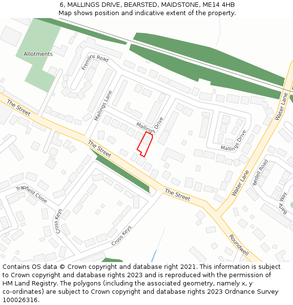 6, MALLINGS DRIVE, BEARSTED, MAIDSTONE, ME14 4HB: Location map and indicative extent of plot