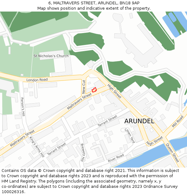 6, MALTRAVERS STREET, ARUNDEL, BN18 9AP: Location map and indicative extent of plot