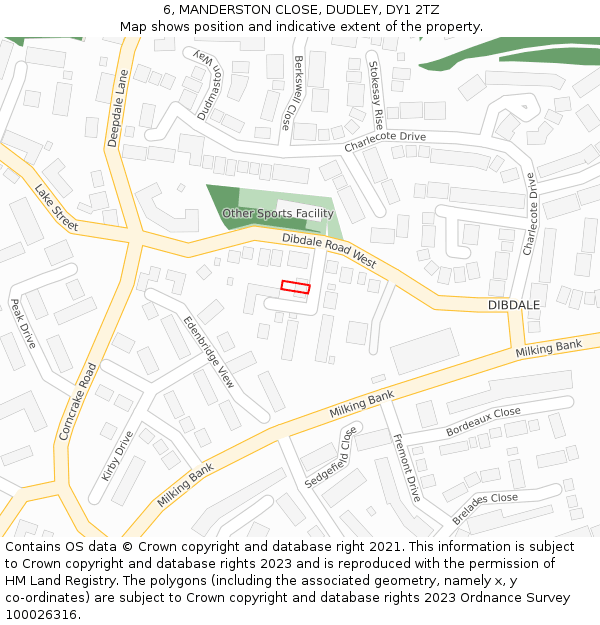6, MANDERSTON CLOSE, DUDLEY, DY1 2TZ: Location map and indicative extent of plot
