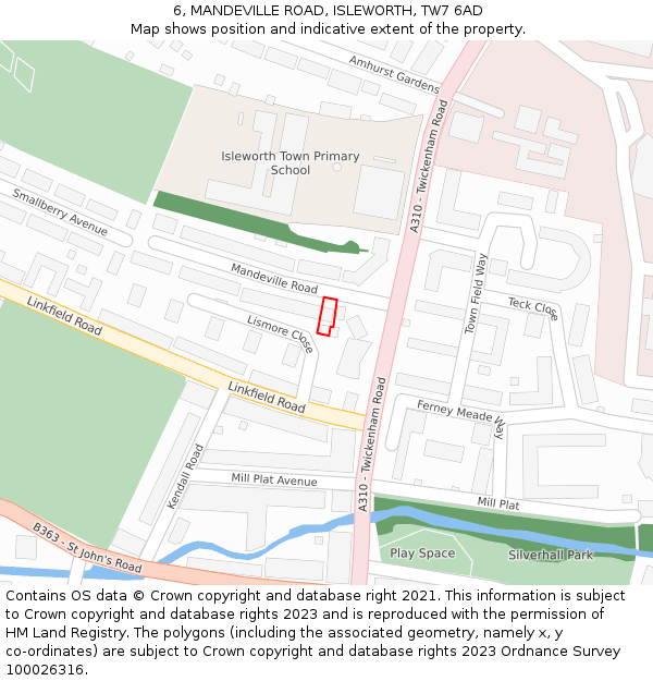 6, MANDEVILLE ROAD, ISLEWORTH, TW7 6AD: Location map and indicative extent of plot