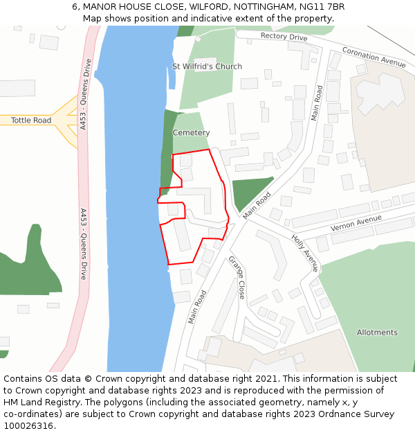 6, MANOR HOUSE CLOSE, WILFORD, NOTTINGHAM, NG11 7BR: Location map and indicative extent of plot