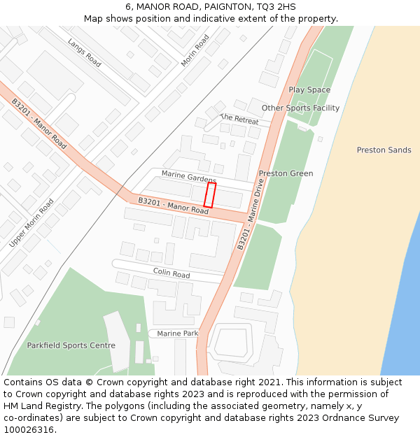 6, MANOR ROAD, PAIGNTON, TQ3 2HS: Location map and indicative extent of plot