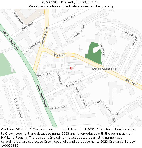 6, MANSFIELD PLACE, LEEDS, LS6 4BL: Location map and indicative extent of plot