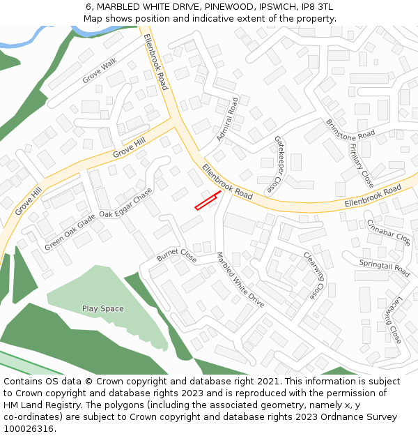 6, MARBLED WHITE DRIVE, PINEWOOD, IPSWICH, IP8 3TL: Location map and indicative extent of plot