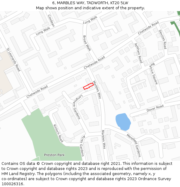 6, MARBLES WAY, TADWORTH, KT20 5LW: Location map and indicative extent of plot