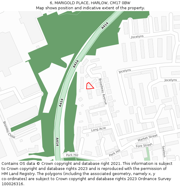 6, MARIGOLD PLACE, HARLOW, CM17 0BW: Location map and indicative extent of plot