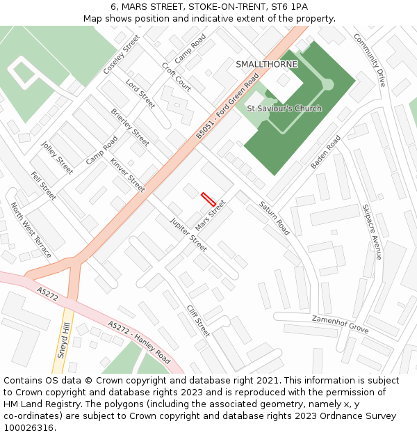 6, MARS STREET, STOKE-ON-TRENT, ST6 1PA: Location map and indicative extent of plot