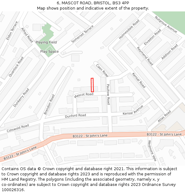 6, MASCOT ROAD, BRISTOL, BS3 4PP: Location map and indicative extent of plot