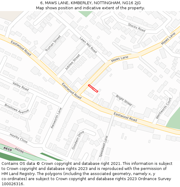 6, MAWS LANE, KIMBERLEY, NOTTINGHAM, NG16 2JG: Location map and indicative extent of plot