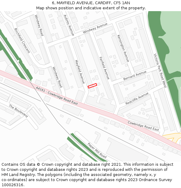6, MAYFIELD AVENUE, CARDIFF, CF5 1AN: Location map and indicative extent of plot