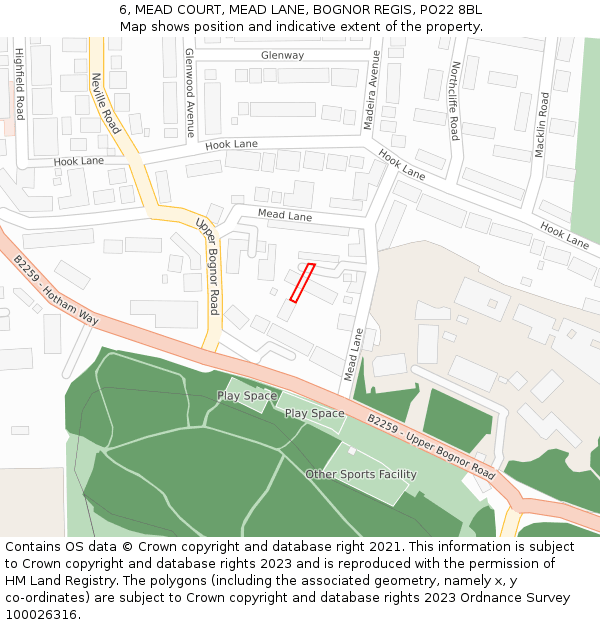 6, MEAD COURT, MEAD LANE, BOGNOR REGIS, PO22 8BL: Location map and indicative extent of plot