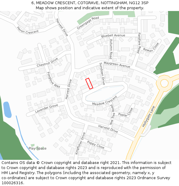 6, MEADOW CRESCENT, COTGRAVE, NOTTINGHAM, NG12 3SP: Location map and indicative extent of plot