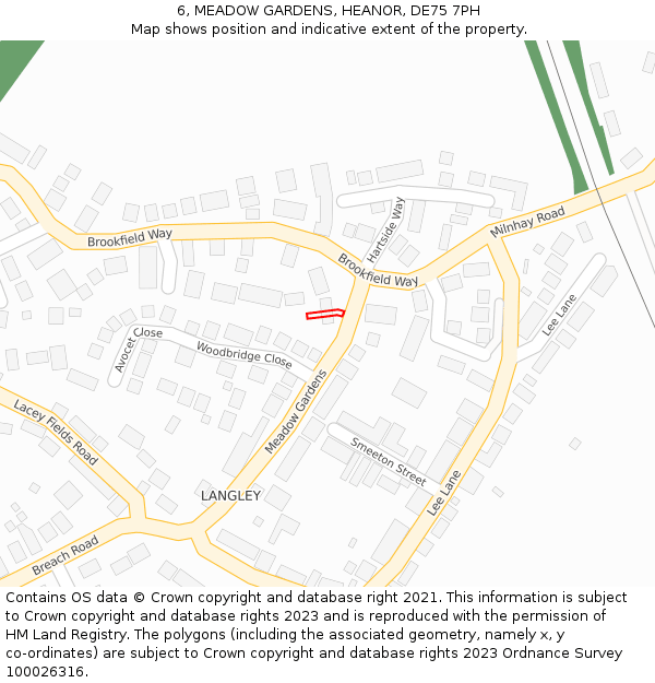 6, MEADOW GARDENS, HEANOR, DE75 7PH: Location map and indicative extent of plot